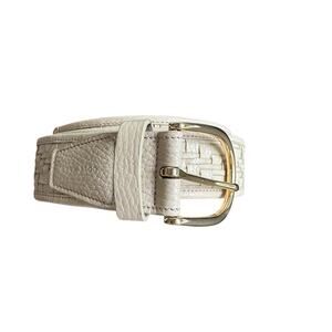 Cole Haan 38mm Lena Weave Leather Belt Oat Beige Gold Buckle Size Large